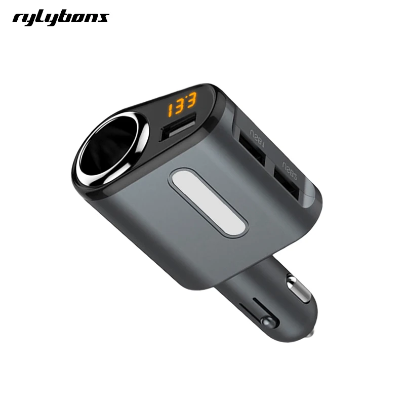 Rylybons тройной Переходник usb для зарядки в машине светодиодный дисплей 3 порта