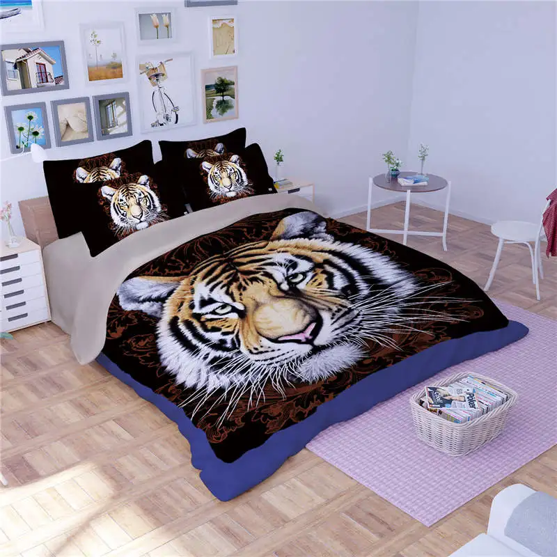 Коричневые Тигры животные 3D печатные одеяла постельные принадлежности набор