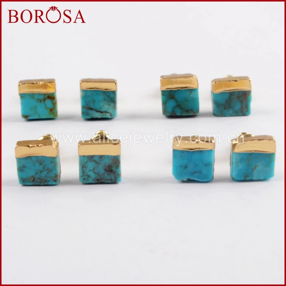 Серьги гвоздики BOROSA 5/10 пар натуральные украшения из синего камня серебристые