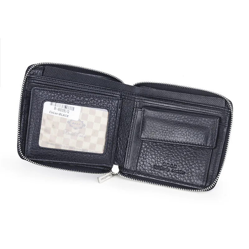 Black Real Genuine Leather Wallet Men Zipper Handbag Business Credit Cards Holder Coins Pures Billetera Monedero portefeuille | Багаж и