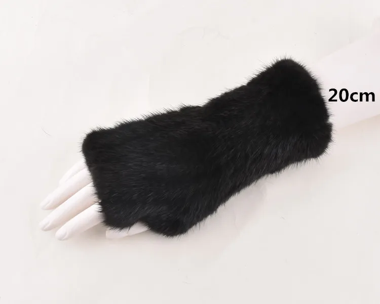 Black 20cm Зимние перчатки из меха норки для женщин, перчатки из натурального меха, новые женские модные эластичные перчатки из натуральной шерсти, вязаные длинные меховые без пальцев - Цвет: Black 20cm