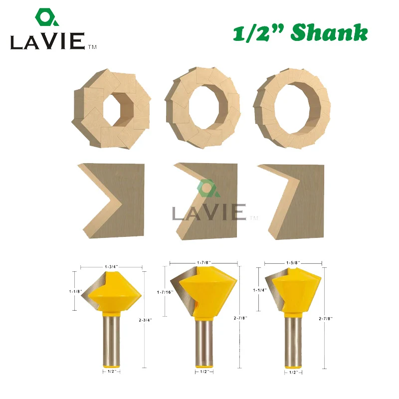 3PCS 12mm 1/2 Inch 12.7mm Multi Sided Glue Joint Router Bits Set 8 12 16 Joints Tenon Milling Cutter for Wood Woodworking 03065