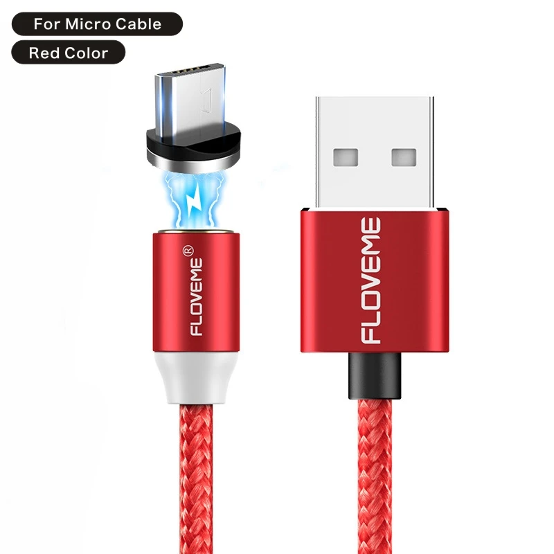 For Micro Red FLOVEME 2A Магнитный зарядный кабель для быстрой зарядки Micro usb type C кабель для освещения USBC/type-C кабель для iPhone samsung - Цвет: For Micro Red