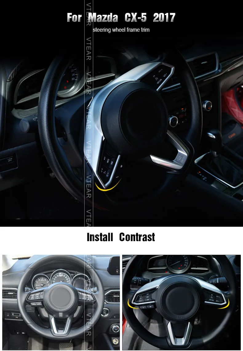 Vtear для Mazda CX-5 CX5- отделка рулевого колеса хромированная ABS крышка украшения карбоновое волокно внутренние молдинги аксессуары