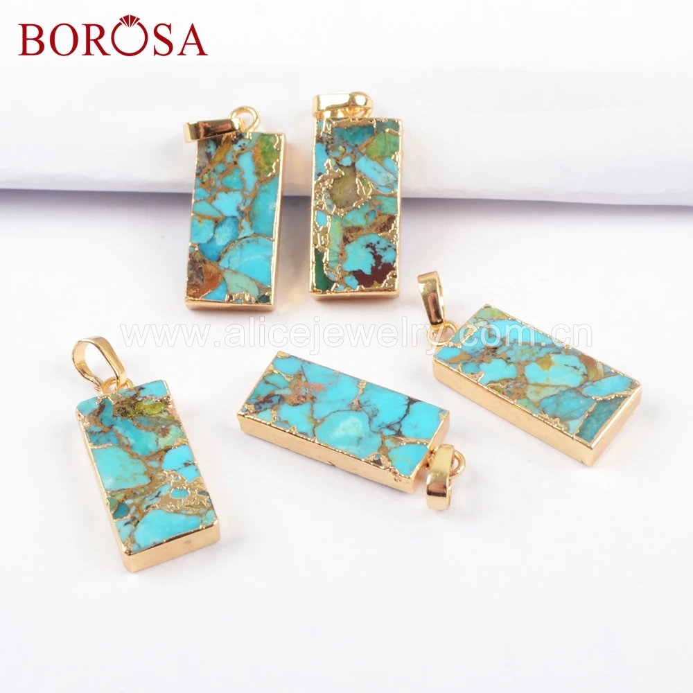 BOROSA 5 шт. прямоугольная медь бирюза золотой цвет Druzy Кулон Ювелирные изделия для