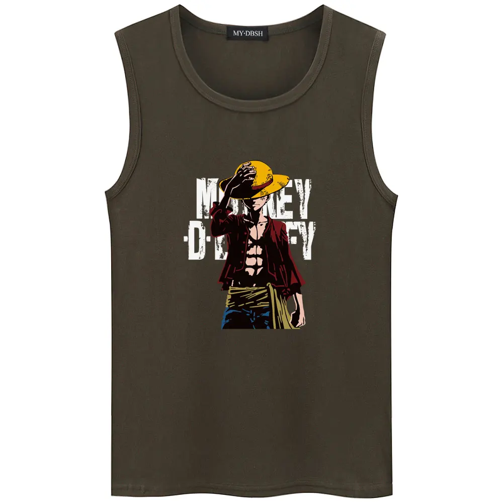 O-Army Горячая аниме one piece Monkey. D. Luffy мультфильм хлопок высокого качества майка для занятий бодибилдингом спортивный жилет без рукавов мужские топы на бретелях - Цвет: O-Army