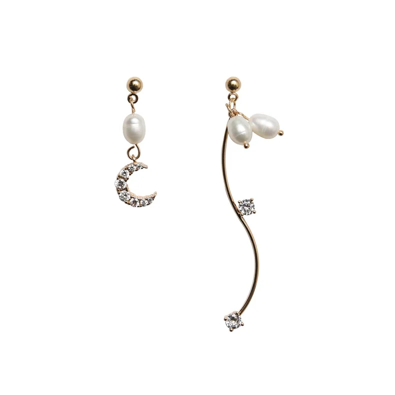 Асимметричные серьги с натуральным жемчугом для женщин кубический цирконий