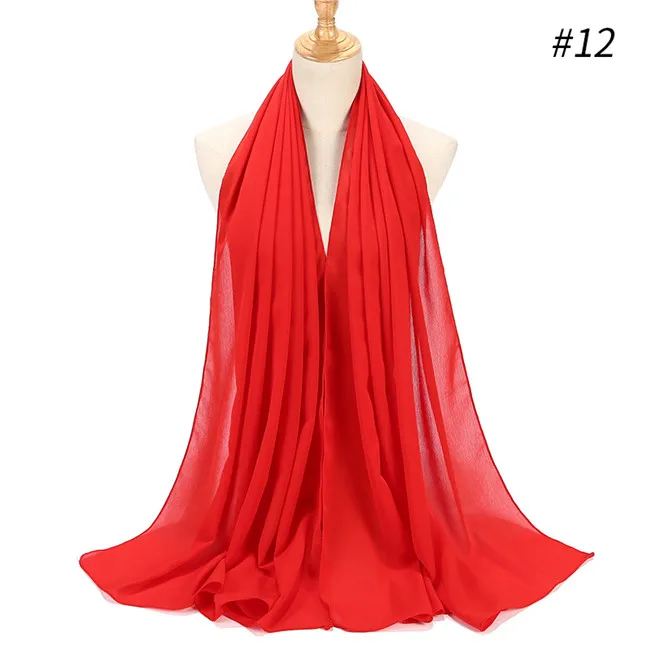 Новые Женские однотонные гладкие креп шифон хиджаб шарф Обертывания мягкие мусульманские платки crinkle шифон шарфы хиджабы шарфы 10 шт./лот - Цвет: color12