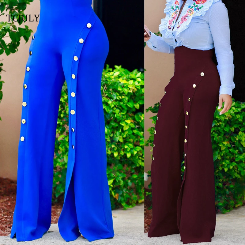 Женские брюки с высокой талией TCJULY облегающие пуговицами и пуш апом|flare pants|women flare