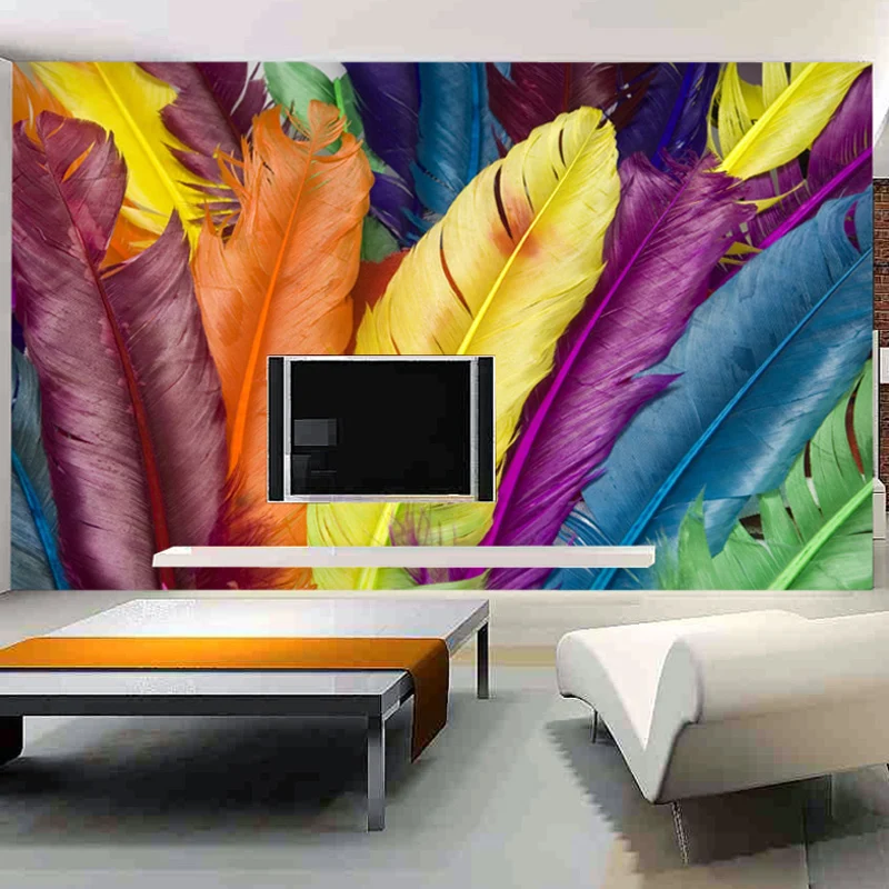 Пользовательских фото настенные Бумага 3D Цвет перья большой росписи стены для