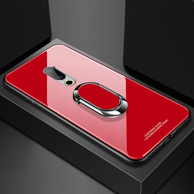Red 16 16 16 закаленное стекло Чехлы для Meizu 16 16th Plus чехол Магнитный палец кольцо автомобильный держатель чехол для Meizu16 16 Plus чехол Fundas - Цвет: Red