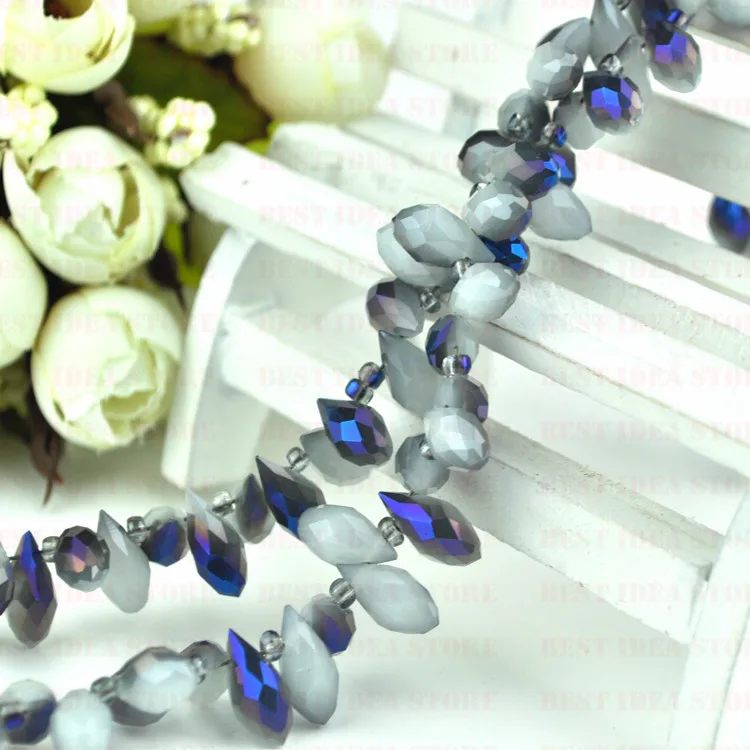 Распродажа! 100 шт. 6x12 мм бело-голубые блестящие стеклянные бусины в форме капли