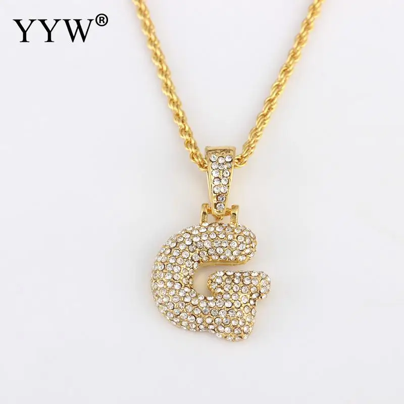 g Cubic Zirconia Hip Hop Chain Neckalce A-Z Custom Name Bubble Initial Letter Necklaces& Pendant Charm For Women Men Jewelry - Окраска металла: g
