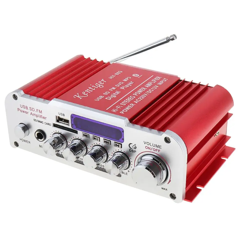 Kentiger DC12V/AC220V/AC110V 2CH Bluetooth Hi-Fi автомобильный аудио усилитель fm-радио плеер Поддержка SD USB DVD для автомобиля дома