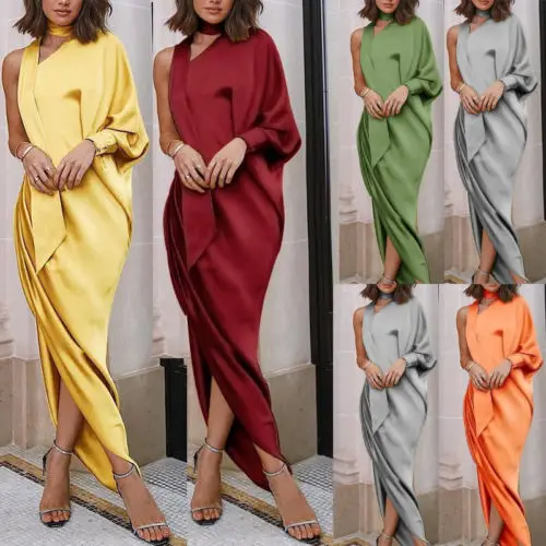 Женское длинное платье Бохо на одно плечо однотонный вечерний праздничный