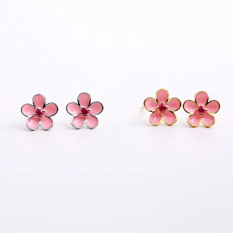 Розовый Peach Blossom серьги 100% стерлингового серебра 925 ювелирные гипоаллергенный для
