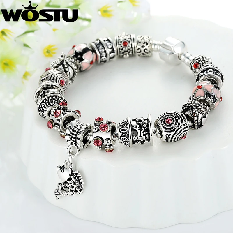 WOSTU очаровательный браслет Chamilia 925 тибетское серебро муранское стекло для женщин