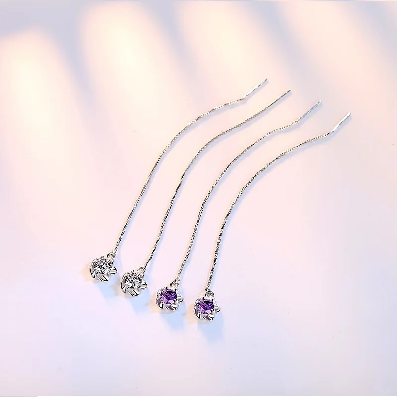 Simple Fashion Zircon Plum Blossom Flower Drop Earrings Box Chain Long Tassel Ear Line J17-5 | Украшения и аксессуары