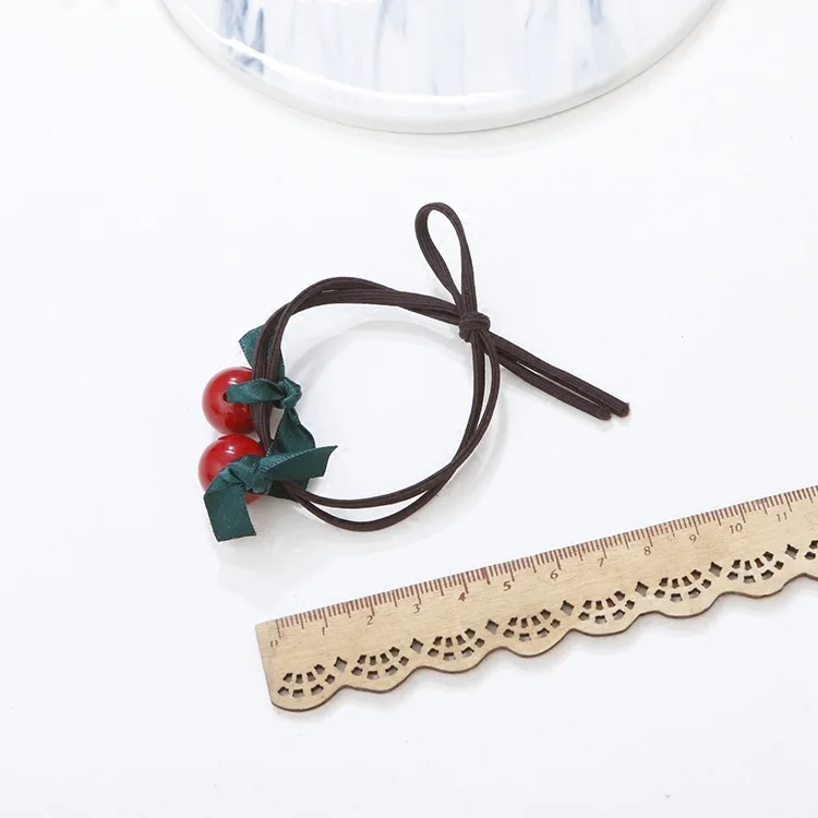 Женские резинки для волос с двумя красными бусинами модные эластичные