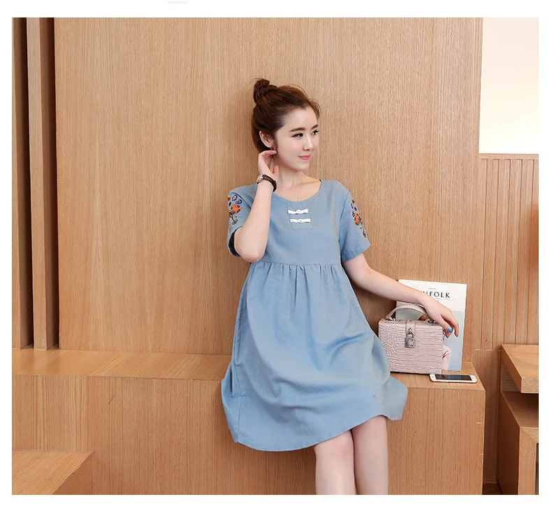 Одежда для беременных летнее платье с коротким рукавом платья вышивкой льняное