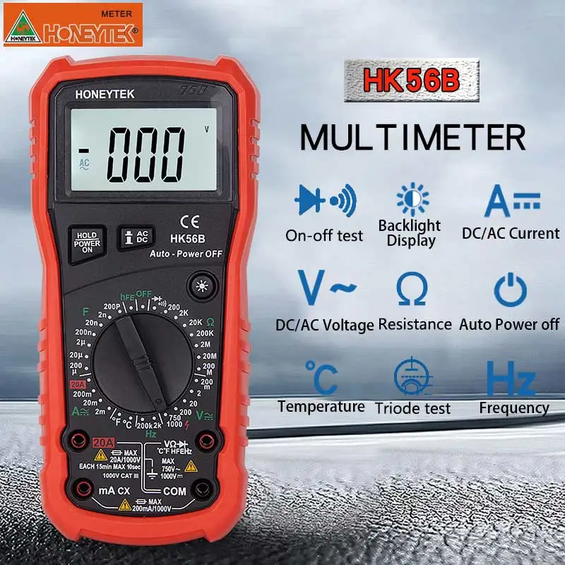 HK56B HONEYTEK HK68A мультиметр-тестер 4000 Количество истинных RMS цифровой мультиметр авто Питание USB интерфейс AC DC напряжение тока - Цвет: HK56B