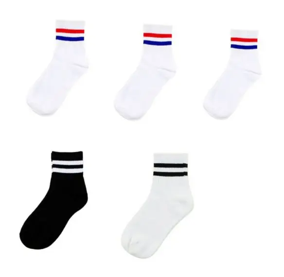 five pairs 10 шт. = 5 пар/лот, мягкие хлопковые женские носки в черно-белую полоску, утепленные короткие носки, стильные спортивные носки Harajuku Meias TJ211 - Цвет: five pairs