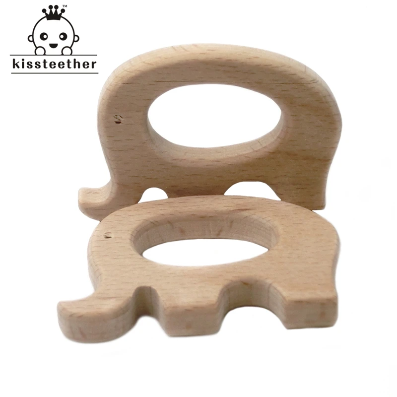 Mordedor de madera Natural hecho a mano, elefante de haya, colgante personalizado de madera, respetuoso con el medio ambiente, mordedor seguro para beb&eacute;-3