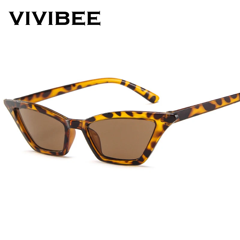 VIVIBEE Ретро леопардовые маленькие пластиковые женские очки UV400 Винтажные кошачий