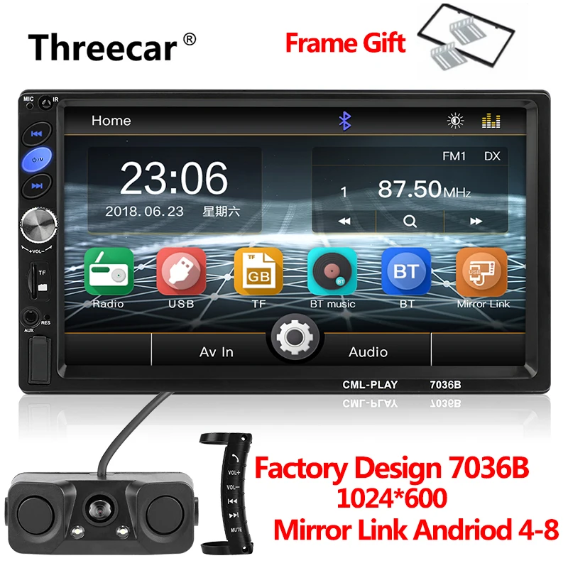 pz451 all 7036B " 2 Din сенсорный экран автомобиля стерео MP5 плеер сабвуфер Bluetooth авто FM Радио авторадио Зеркало Ссылка Android резервная камера - Цвет: pz451 all