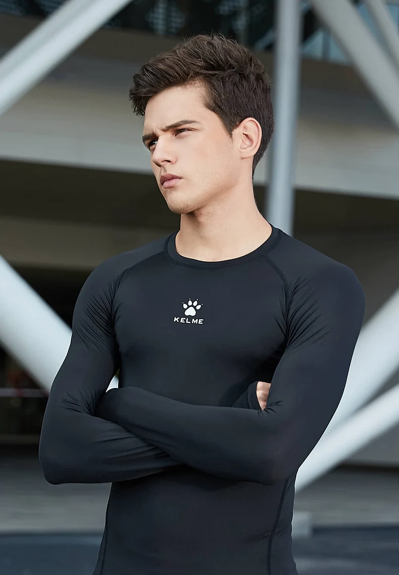 KELME, мужские компрессионные колготки с длинным рукавом для бега, для тренировок, фитнеса, тренировочный топ, эластичный, для тренажерного зала, 3881110
