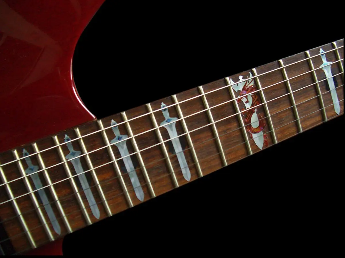 Маркеры Fretboard с инкрустацией наклейки для гитары и бас меча драконом (белый