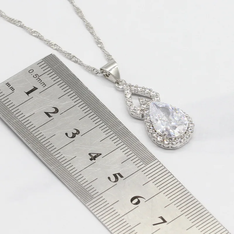 White Cubic Zircnoia 925 Sterling Silver Bridal Jewelry Sets For Women Bracelet Earrings Necklace Pendant Rings Gift Box