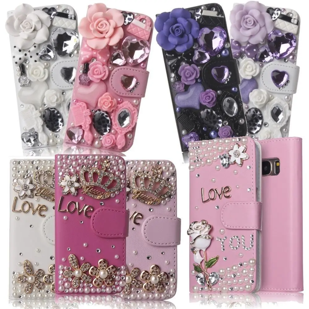 Симпатичный шикарный Роскошный кожаный чехол книжка со стразами и кристаллами