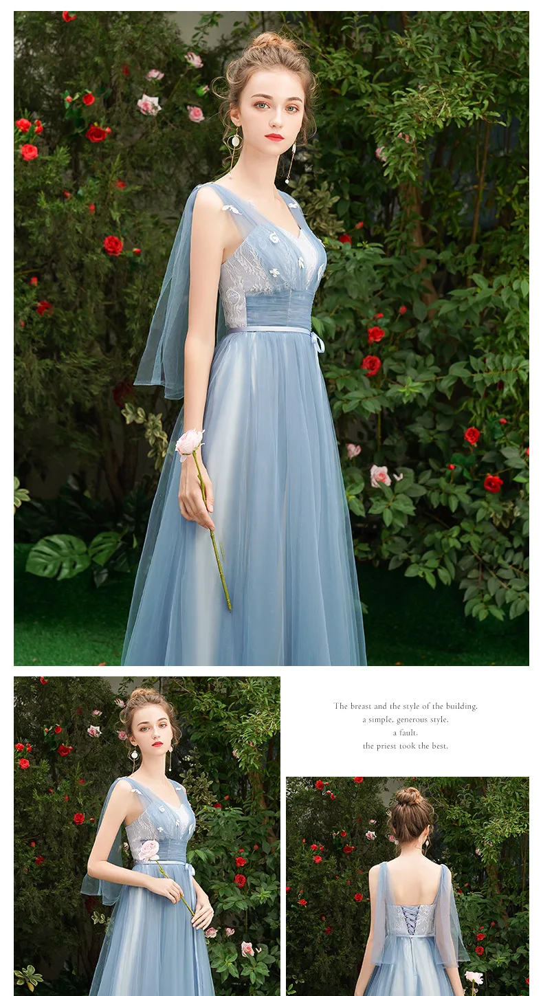Синее платье подружки невесты, длинное платье, новая Корейская версия, вечерние платья подружки невесты, длинное платье для свадебной вечеринки