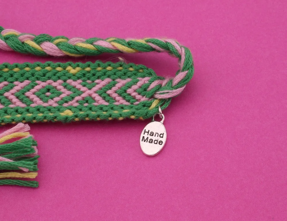 multicolored boho chic woven friendship bracelet cute life green pink yellow embroidery thread macrame cross prismatic | Украшения и