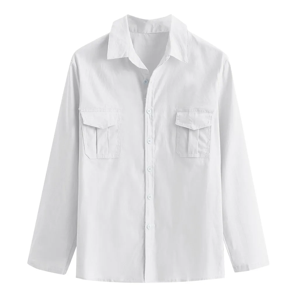 Men Shirt Fashion Linen Shirt Men Casual Slim Linen Solid Long Sleeve Shirt Hawaiian Beach Shirt European Size Camisa Masculina