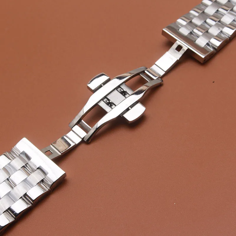 Ремешок из нержавеющей стали для часов однотонный браслет с застежкой бабочкой 16