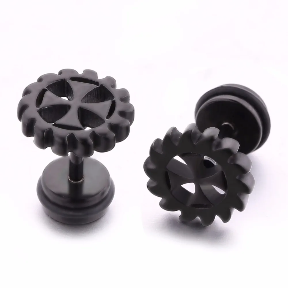 Fashion Black Cross Earring Stud for Men Unisex Particular Male Ear Piercing Jewelry Masculine Accessories 1 Pair | Украшения и