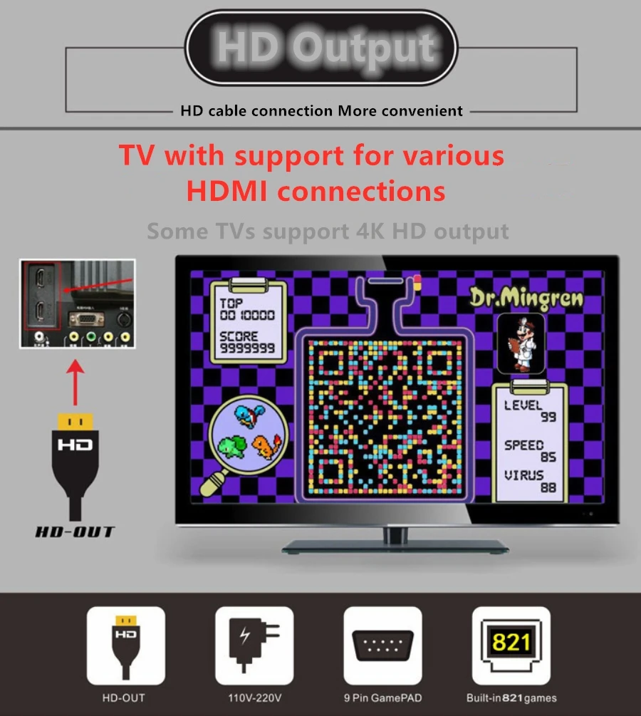 Мини ТВ игровая приставка HD 821 встроенных игр 8 бит ретро Видео игра Игровая для