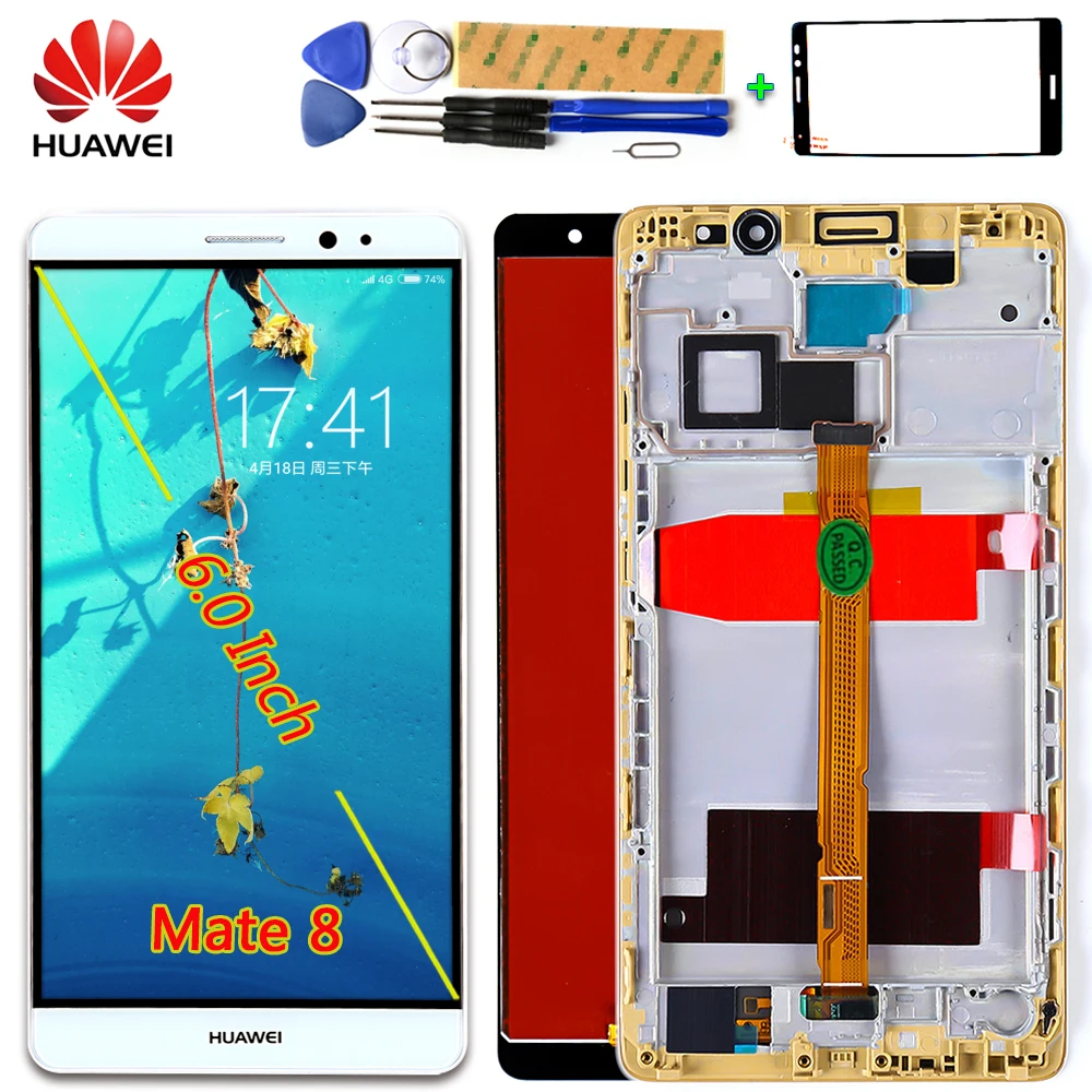 AAA ips ЖК-дисплей для huawei mate 8, сенсорный экран, дигитайзер, датчик в сборе, 6,0 дюймов, 1920*1080, рамка с бесплатной стеклянной пленкой, инструменты