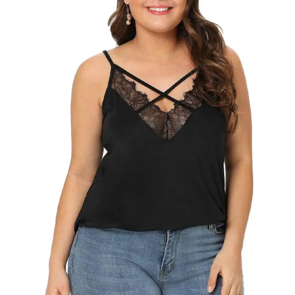 Плюс Размеры Для женщин однотонные Цвет с перекрестными ремешками V футболка