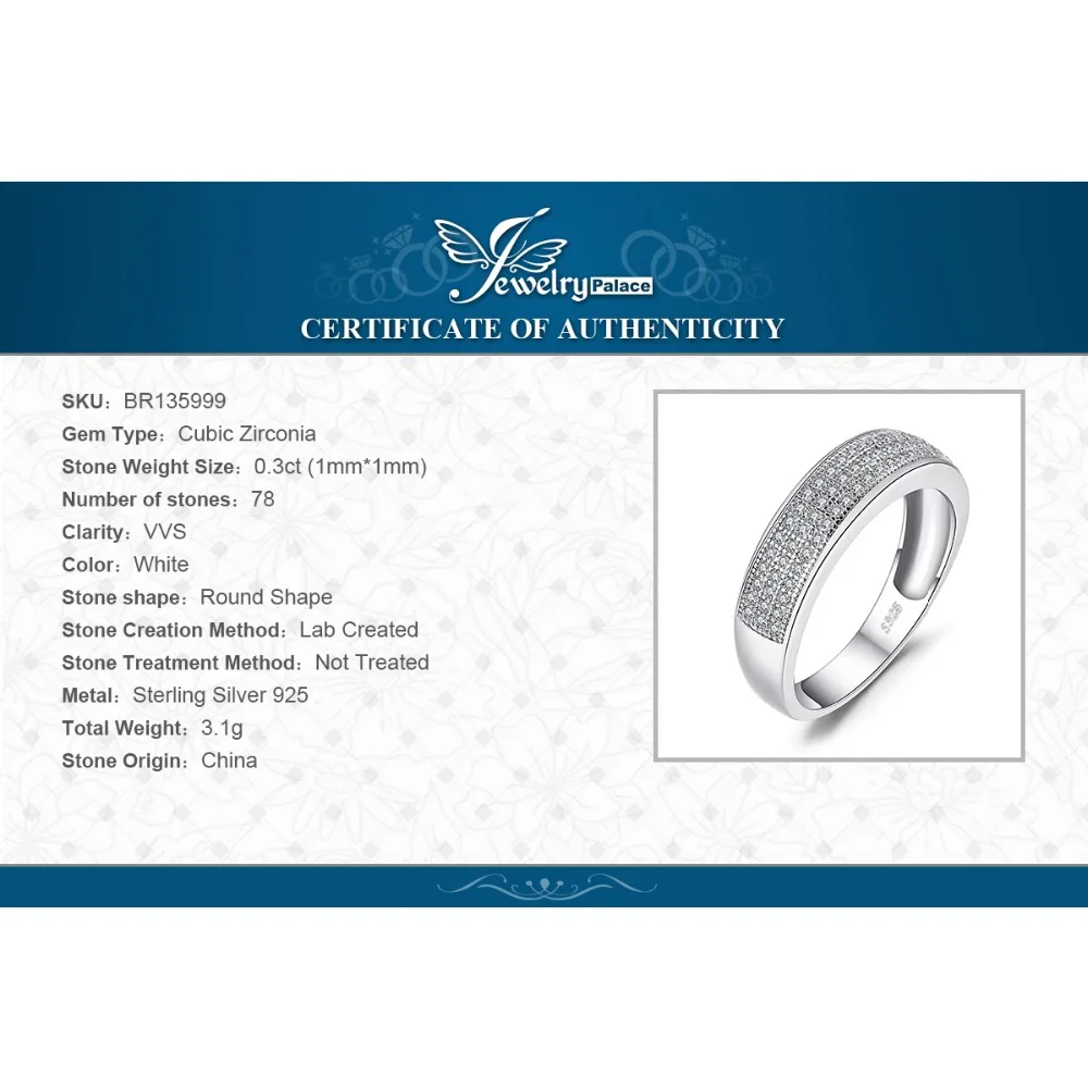 JewelryPalace Anniversary Channel Set Wedding Band Eternity Ring 925 Sterling Silver Accessories Brand New Jewelry For Women | Украшения и
