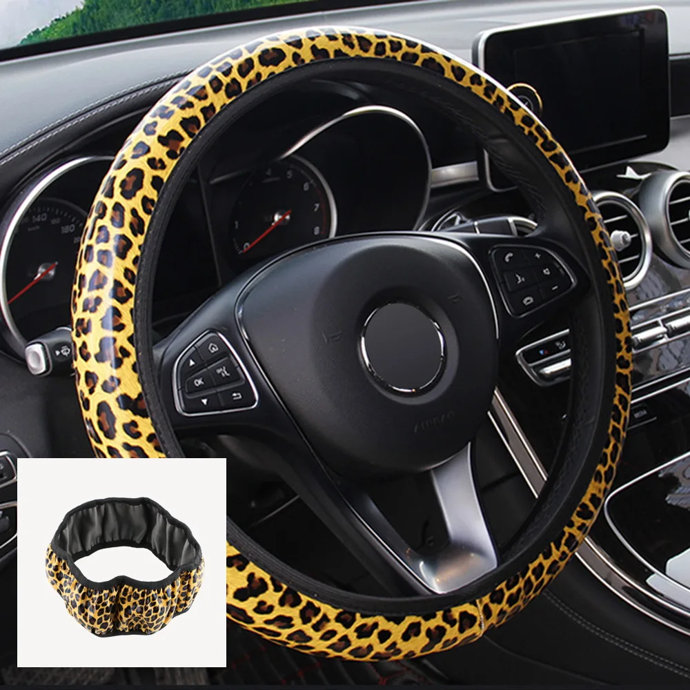 Leopard YOSOLO Леопардовый PU чехол рулевого колеса автомобиля универсальный из микрофибры кожаный Камуфляжный автомобильный чехол для руля подходит для большинства автомобилей - Название цвета: Leopard