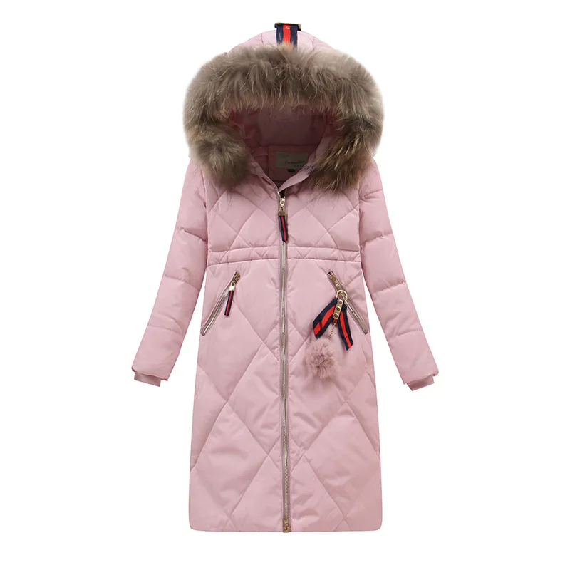 Kids Winter Down Coat Real Raccoon Collar Jacket Warm Girls Parkas Female Overcoat Cotton 2017 New Collection 7-16T | Детская одежда и
