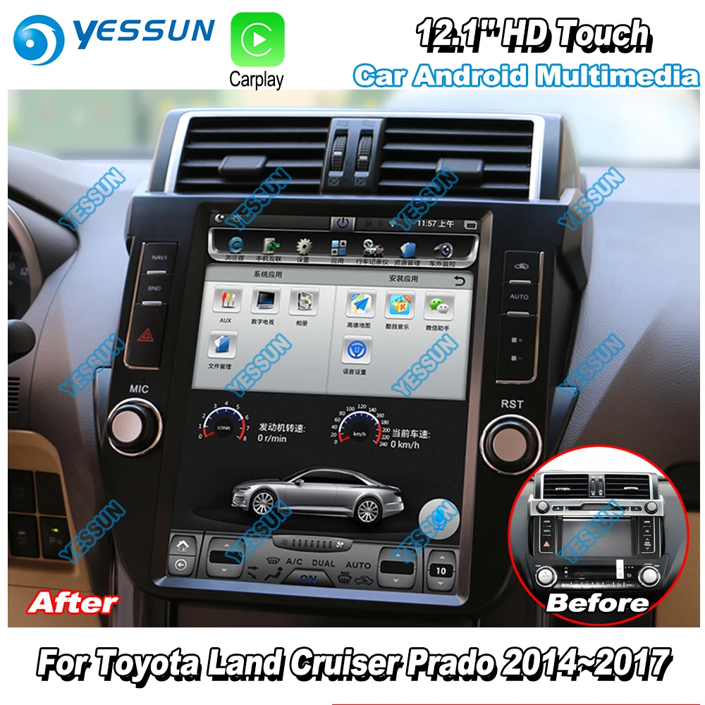 YESSUN 12,1 ''HD вертикальный экран для Toyota Land Cruiser Prado~ Автомагнитола Android Carplay gps Navi maps Touch no CD DVD