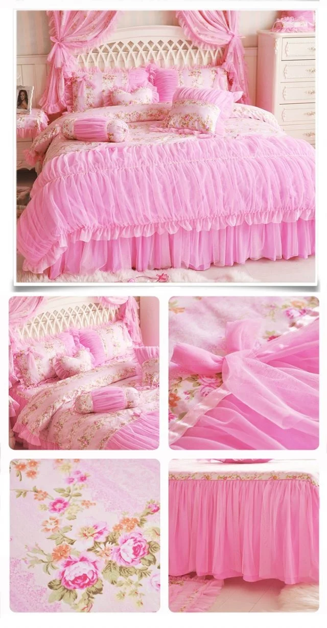 100%Cotton Purple Floral Girls Princess Bedding Set Twin Queen King size Duvet cover Bedsheet set Bedskirt linen Pillowcase