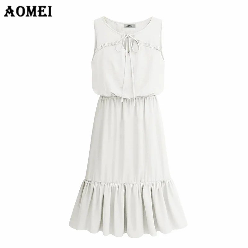 Dress Summer Girls for Women New Peplum Casual Dresses Fashion Lace Up Elastic Waist Femme Tank Elegant Robes Tunics Gowns | Женская