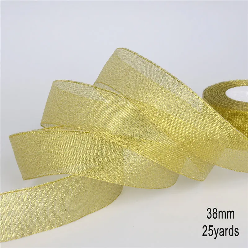 38mm Gold Ширина 7 мм 25 ярдов/диск Золото и серебро бархатные ленты велюровая тесьма тканевая повязка на голову лента для волос аксессуары из кружевной ткани вечерние производство - Цвет: 38mm Gold