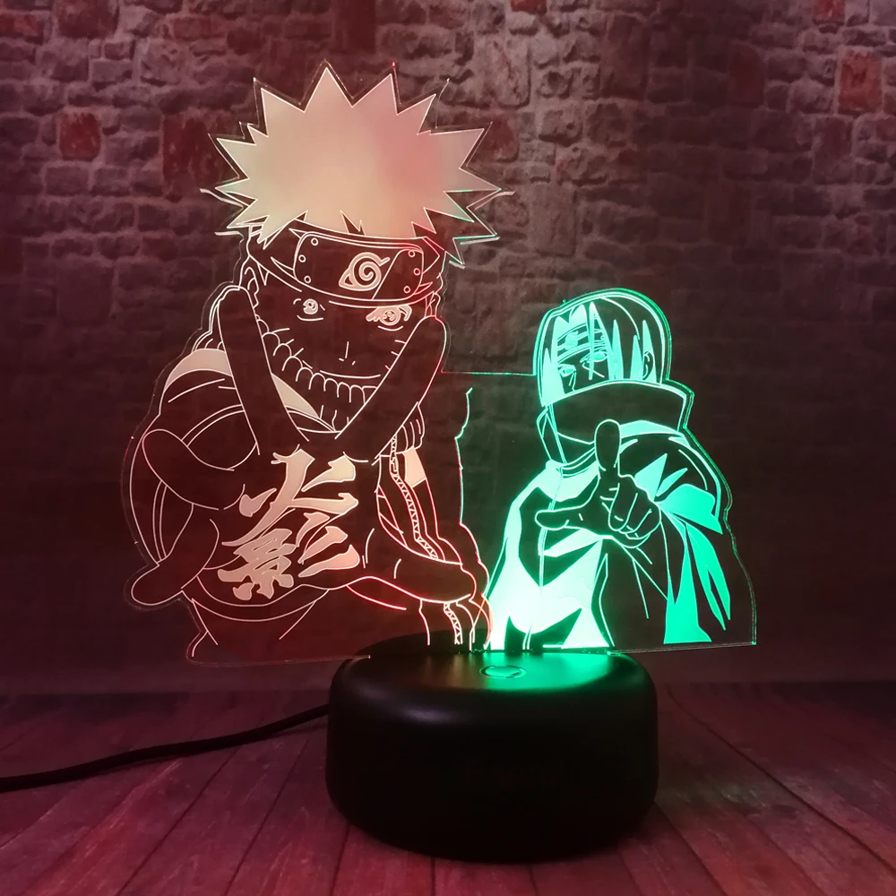 Наруто Какаши Минато Учиха Саске Узумаки Харуно Хатаке Ночной светильник 7 цветов светодиодные Детские прикроватные светильники 3D Визуальный светильник