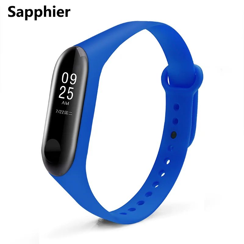 BOORUI новейший mi band 3 ремешок pulsera mi band 3 ремешок Силиконовый Модный ремешок на запястье Замена для xiaomi mi 3 Смарт-браслеты - Цвет: Sapphier